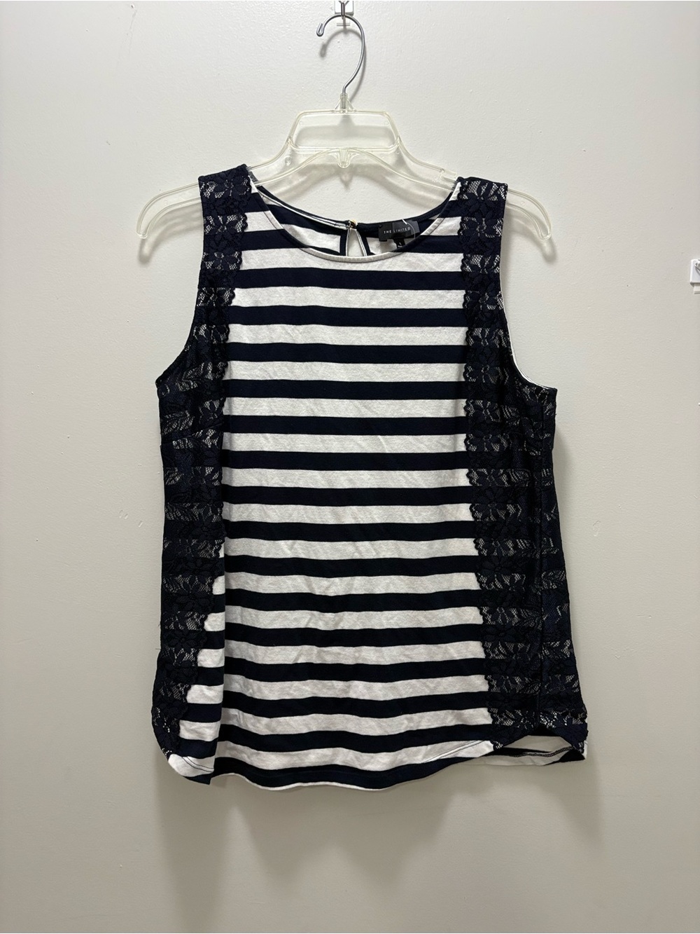 The Limited Navy & White Striped Lace-Inset Tank